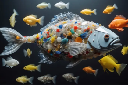 fish eating plastic art